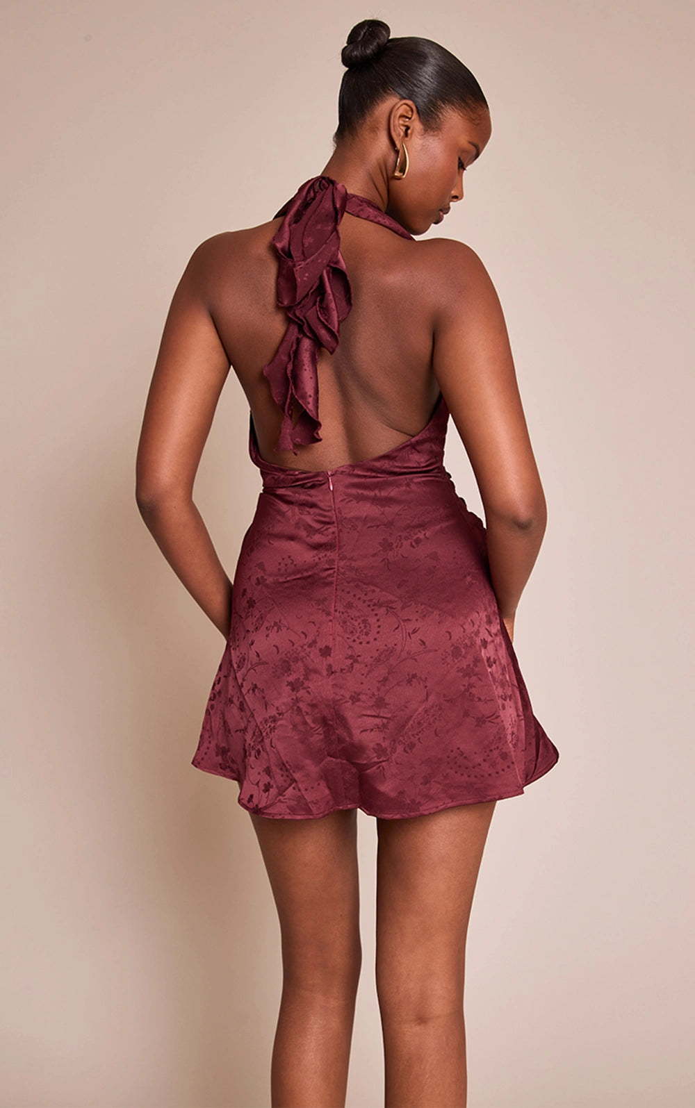 Olive Satin Jacquard Trim Detail Mini Shift Dress