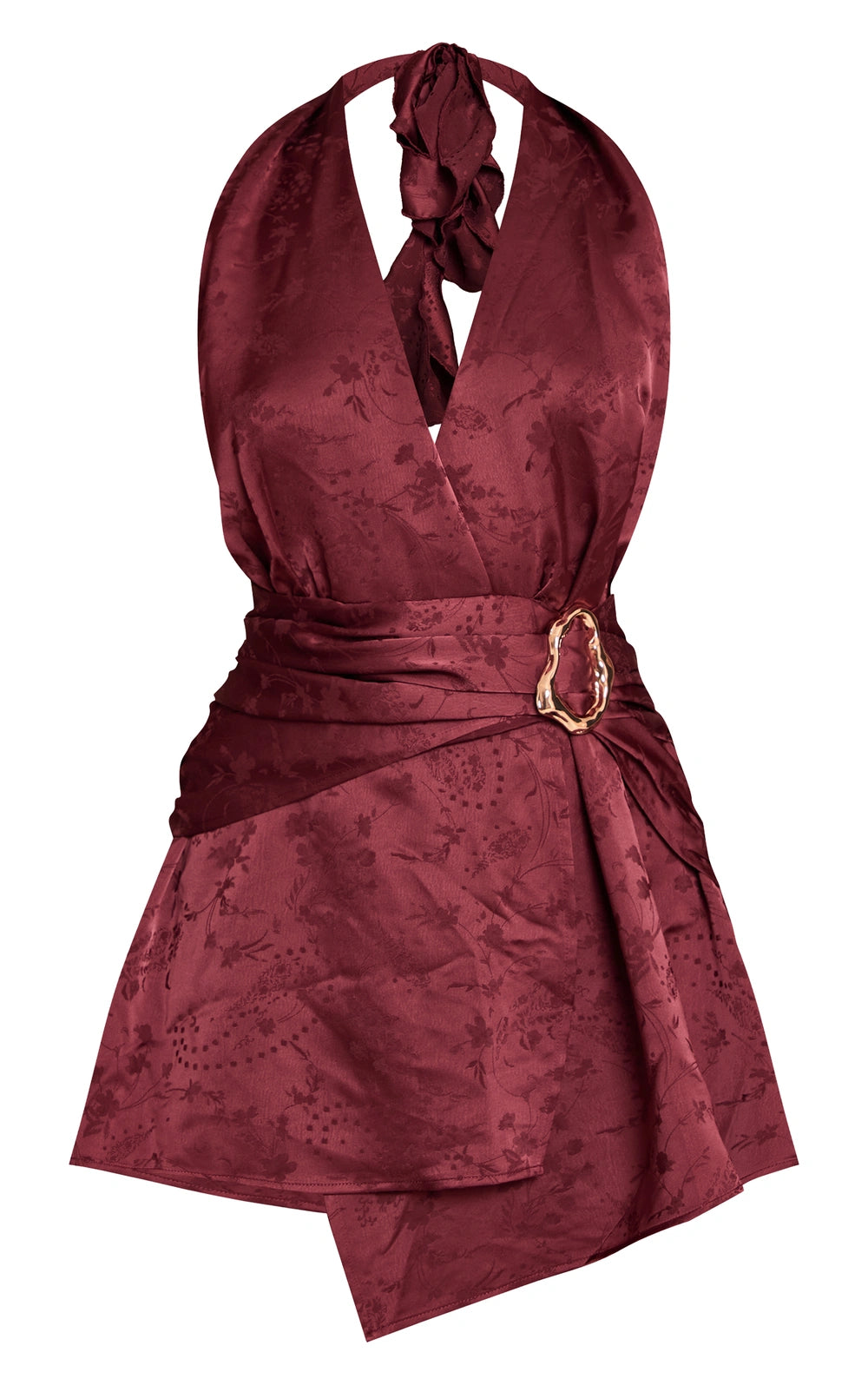 Olive Satin Jacquard Trim Detail Mini Shift Dress