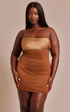 Plus Brown Contrast Bust Panel Strappy Mini Dress