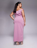 ASOS DESIGN Curve pleated bardot maxi dress in rose in scuba-style fabric