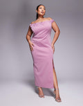 ASOS DESIGN Curve pleated bardot maxi dress in rose in scuba-style fabric