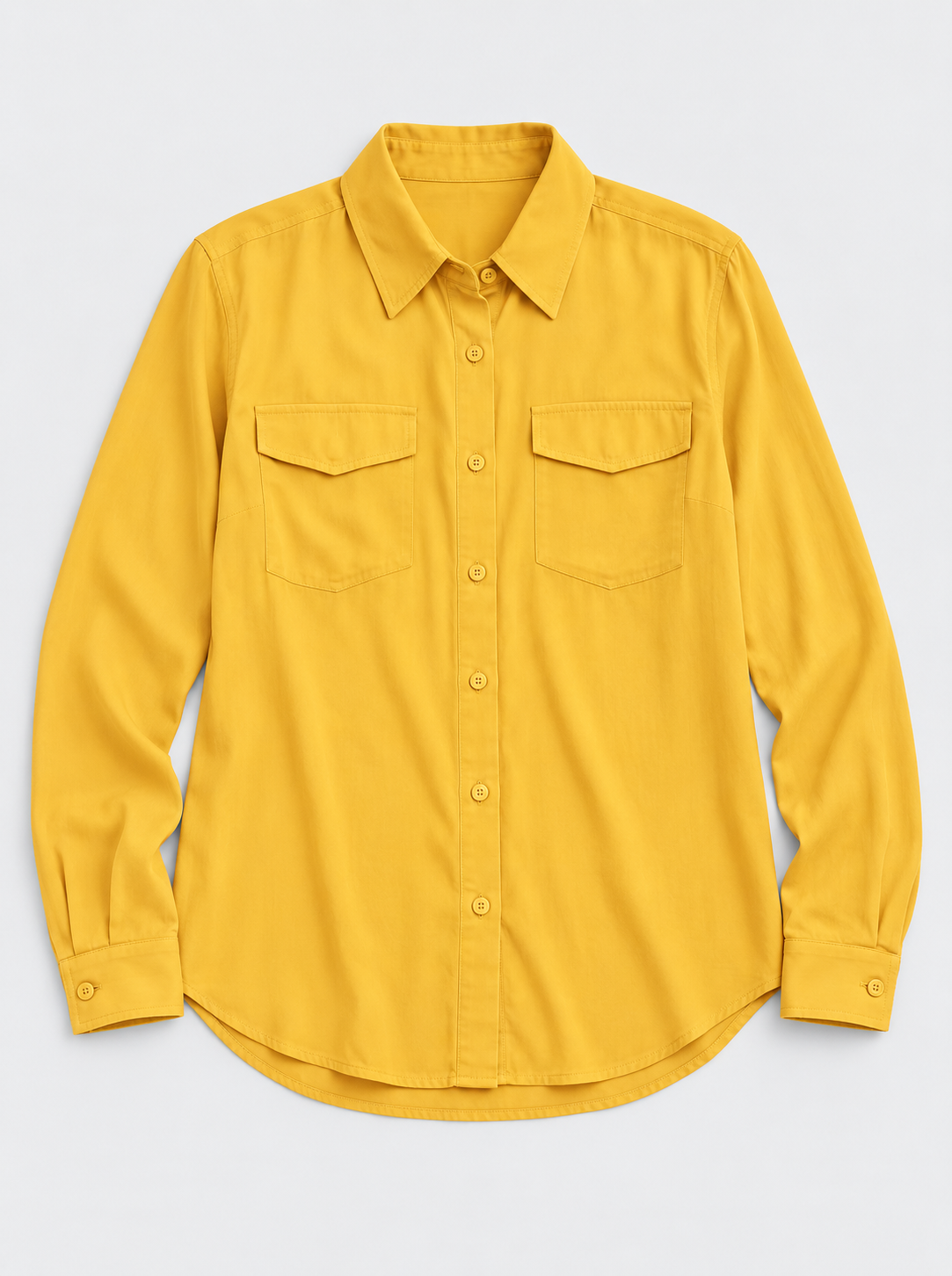 Flat lay of Double Pocket Everyday Shirt - Mustard on a light grey background