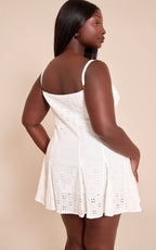 Plus White Broderie Strappy Pleated Shift Dress
