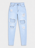 Flat lay of Everyday Ripped Skinny Jeans - Light Blue Wash on a light grey background