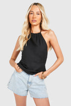 Tall Halter Linen Look Smock Top