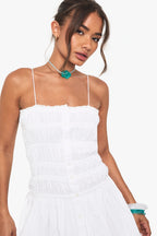 Cotton Shirred Bandeau Button Mini Dress