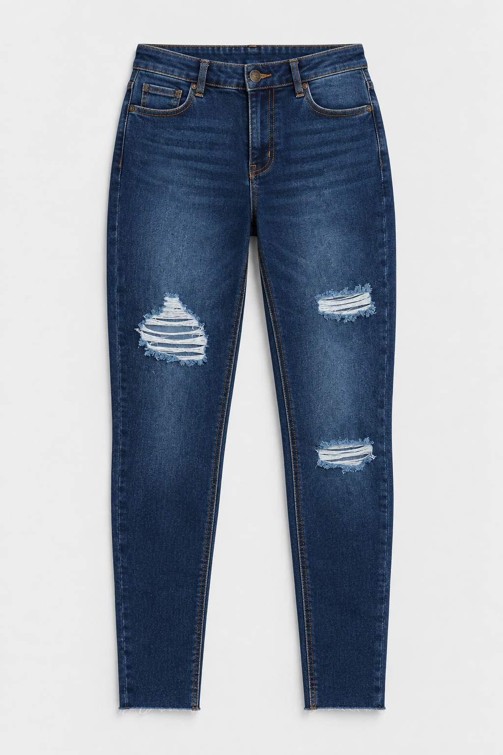 Flat lay of Looking Good Stretch Skinny Jeans - Dark Wash on a light grey background