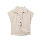 Beige Pleated V-Neck Top & Buckle Detail Skirt Co-ord