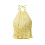 Yellow Open-Back Lace-Up Crop Top