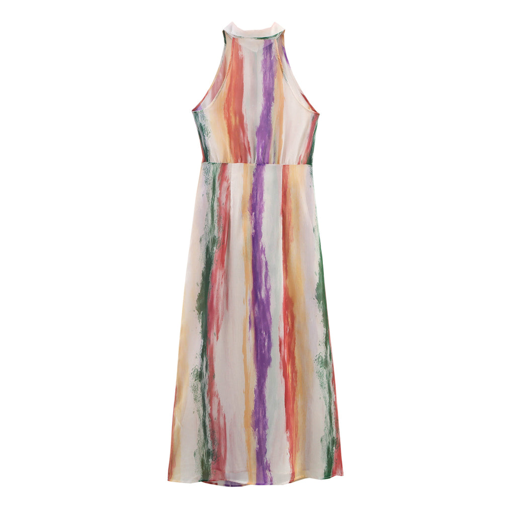Multi-Color Turn Down Collar Long Dress