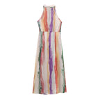 Multi-Color Turn Down Collar Long Dress