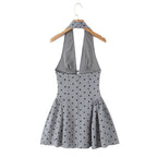 Hollow Out Gray Color Polka Dot Mini Halter Dress