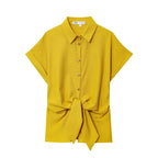 Yellow Twisted Knot Button-Down & High-Waist Straight Leg Set