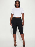 Breezaya Solid Split Hem Capris Leggings