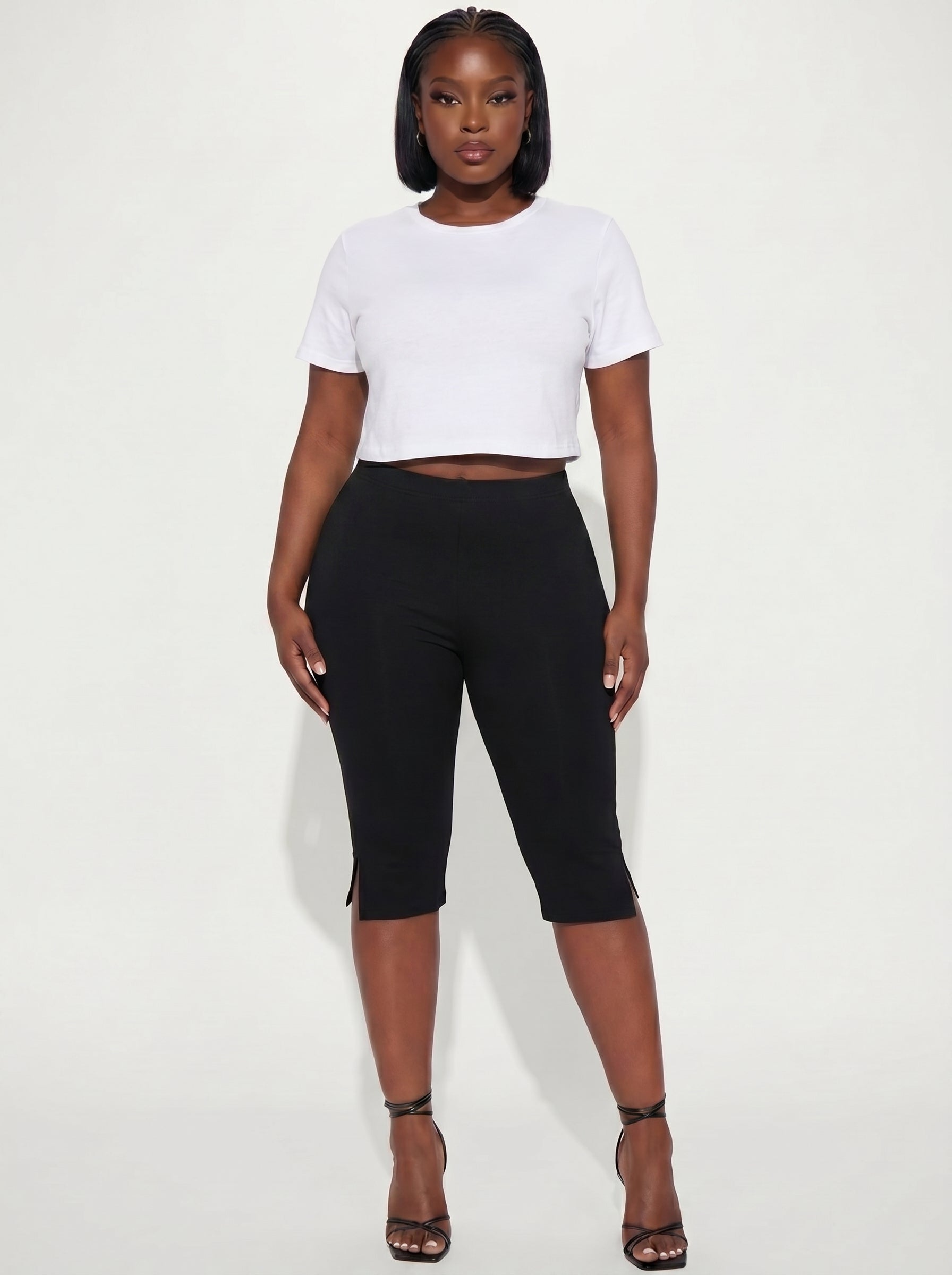 Breezaya Solid Split Hem Capris Leggings