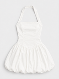 Flat lay of Square Neck Halter Bubble Mini Dress - Off White on a light grey background