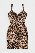 Flat lay of Strappy V Neck Leopard Mini Dress - Brown Combo on a light grey background
