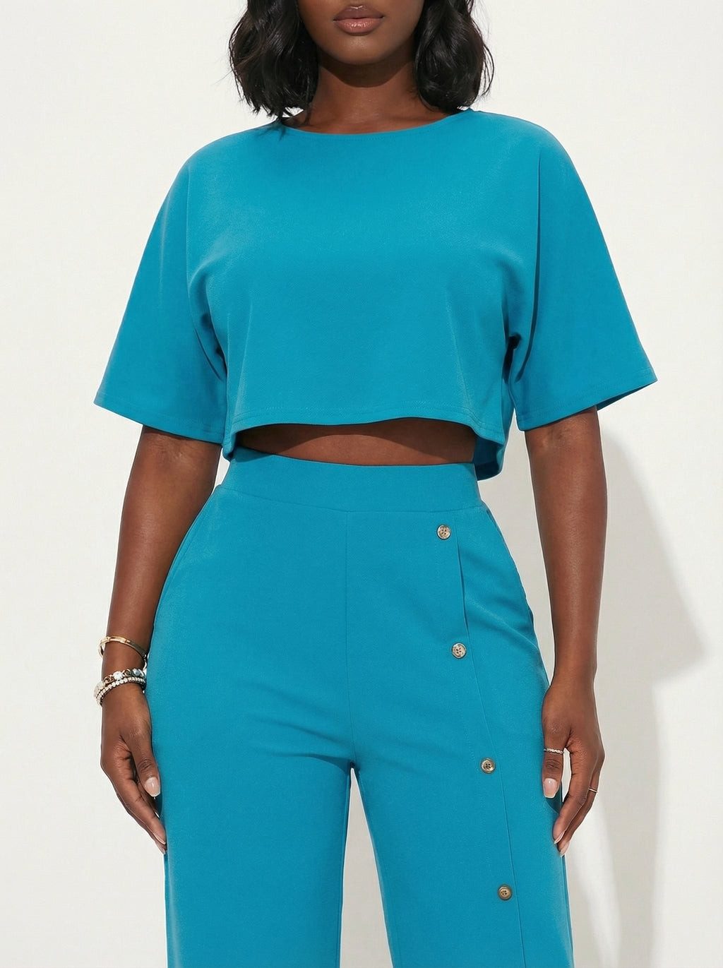 Chill Mode Crop Top & Wide Leg Pants Set - Blue