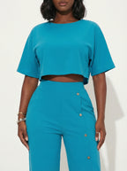 Chill Mode Crop Top & Wide Leg Pants Set - Blue