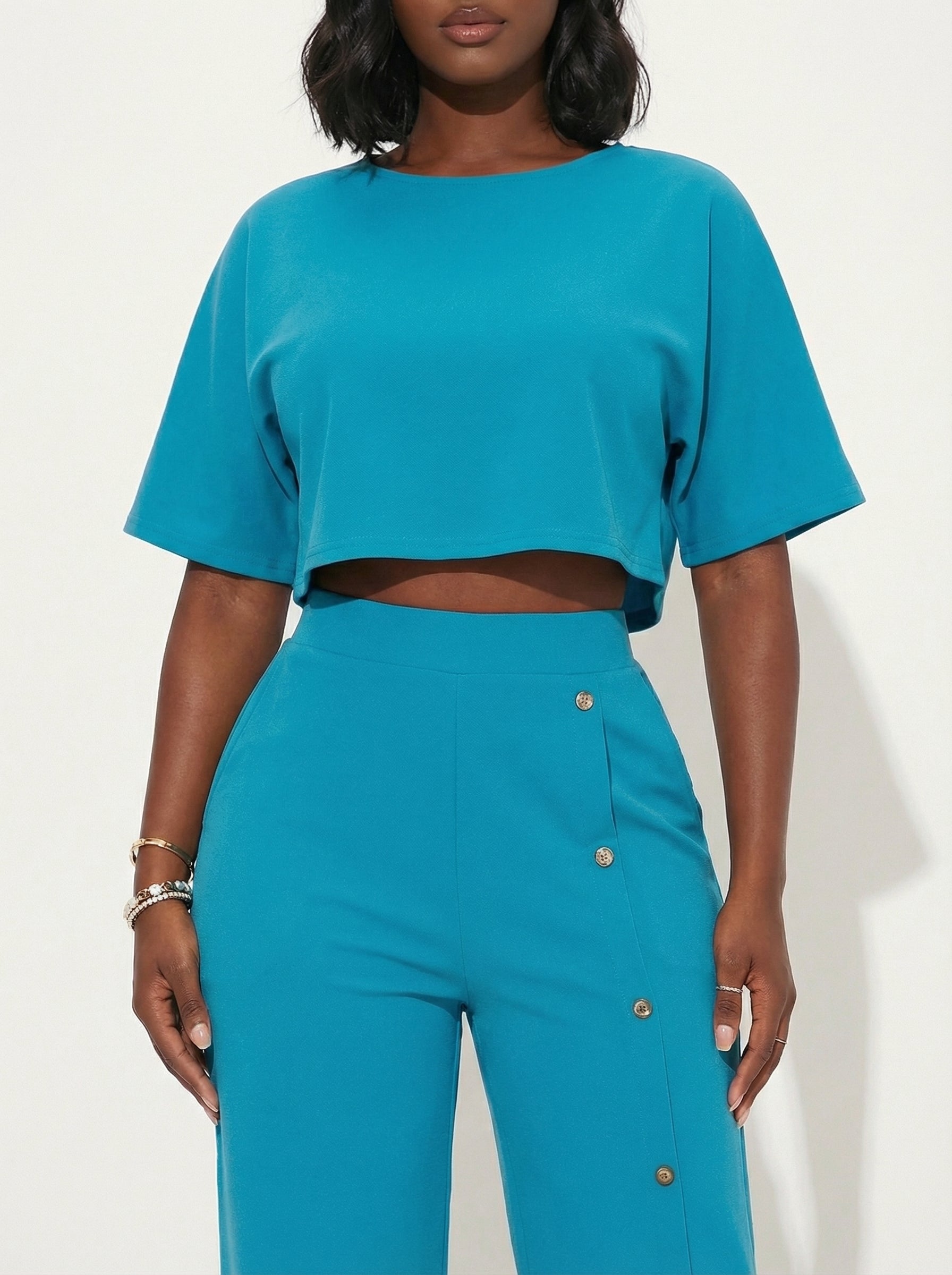 Chill Mode Crop Top & Wide Leg Pants Set - Blue