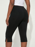 Breezaya Solid Split Hem Capris Leggings